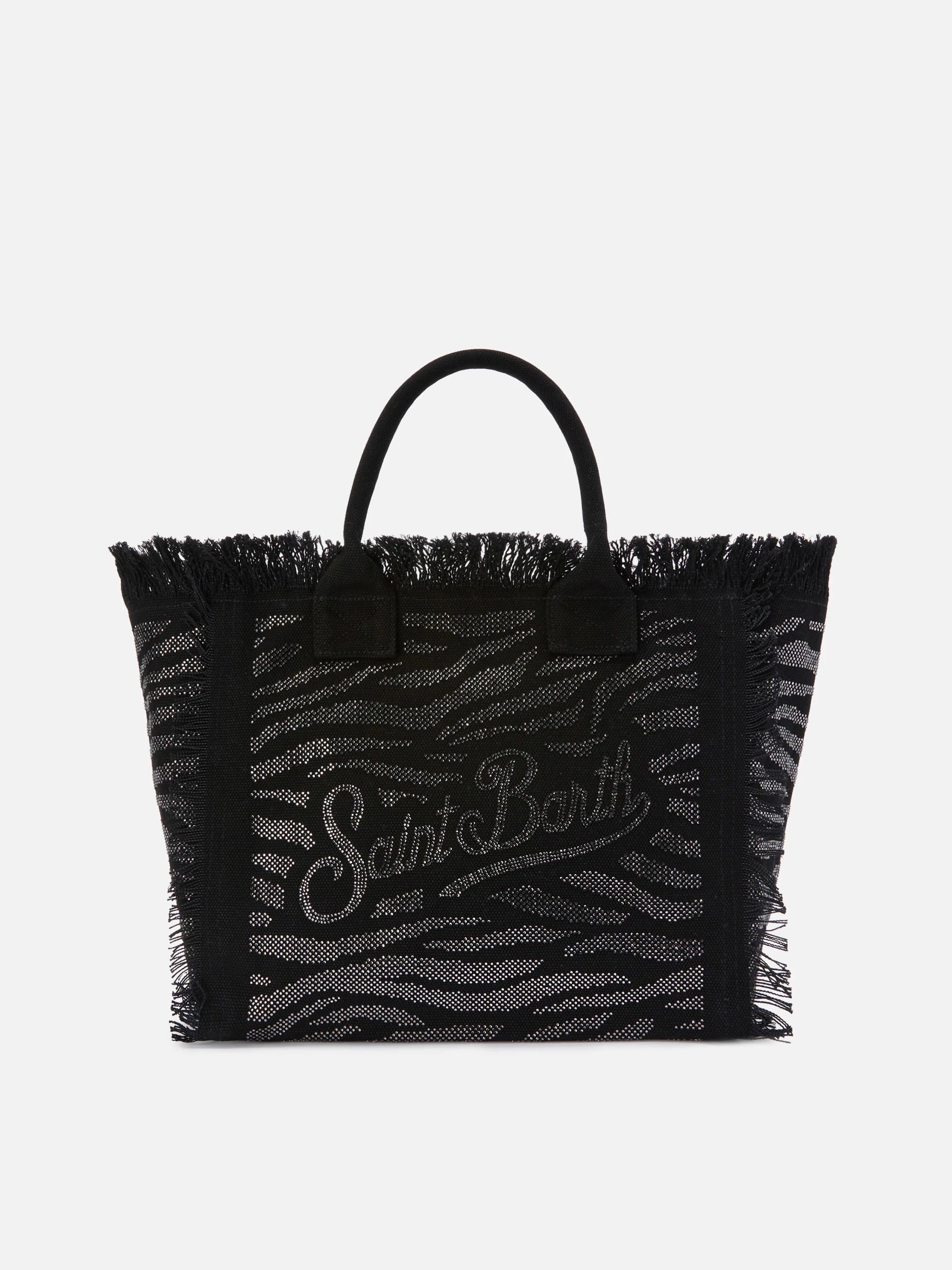 Borsa da mare in canvas nera strass