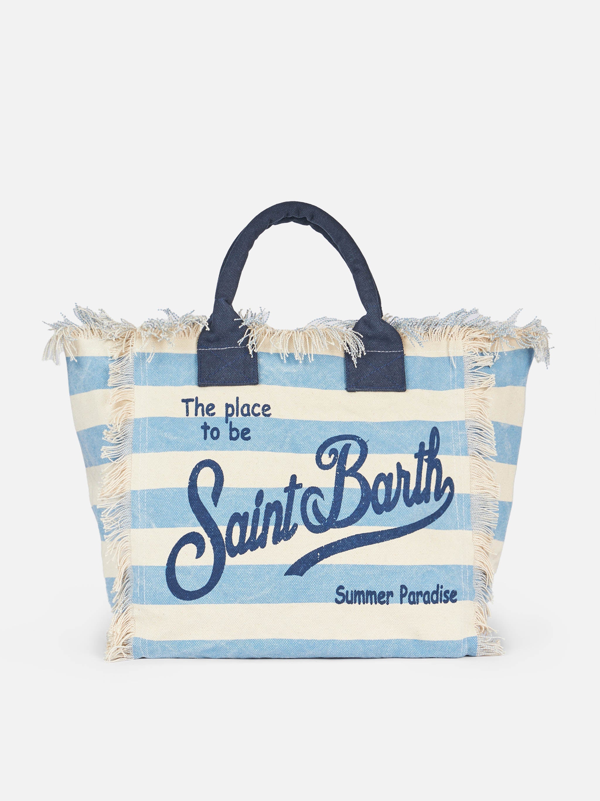 Borsa da mare in cotone azzurra a righe